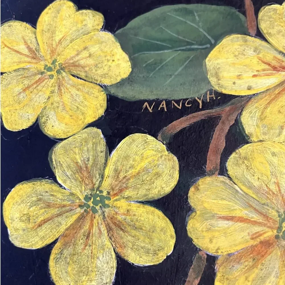 Vintage Hand Painted Cylinder Box Cardboard